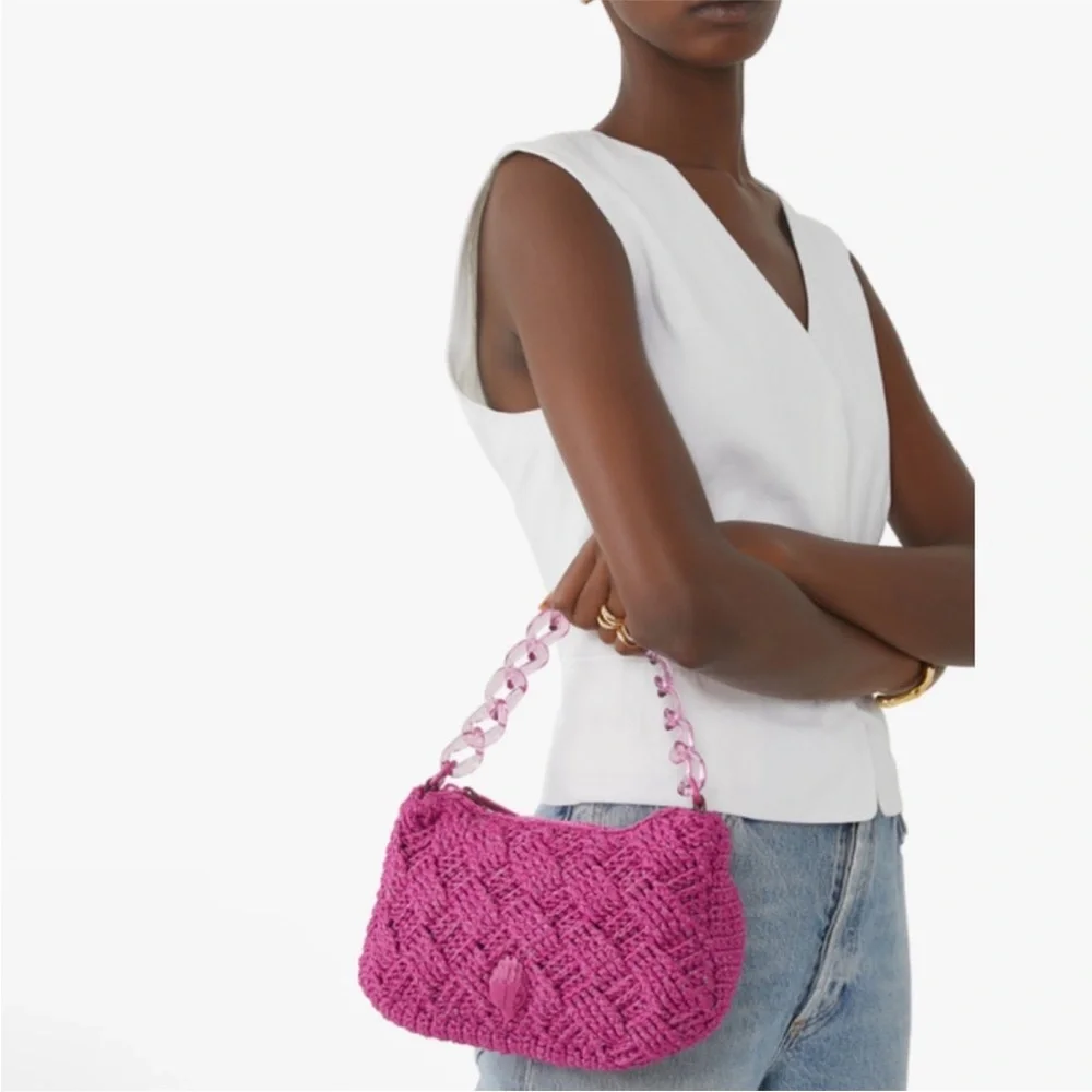 Kurt Geiger EUC Magenta Sparkle Crochet 2 Way Bag - Picture 6 of 9